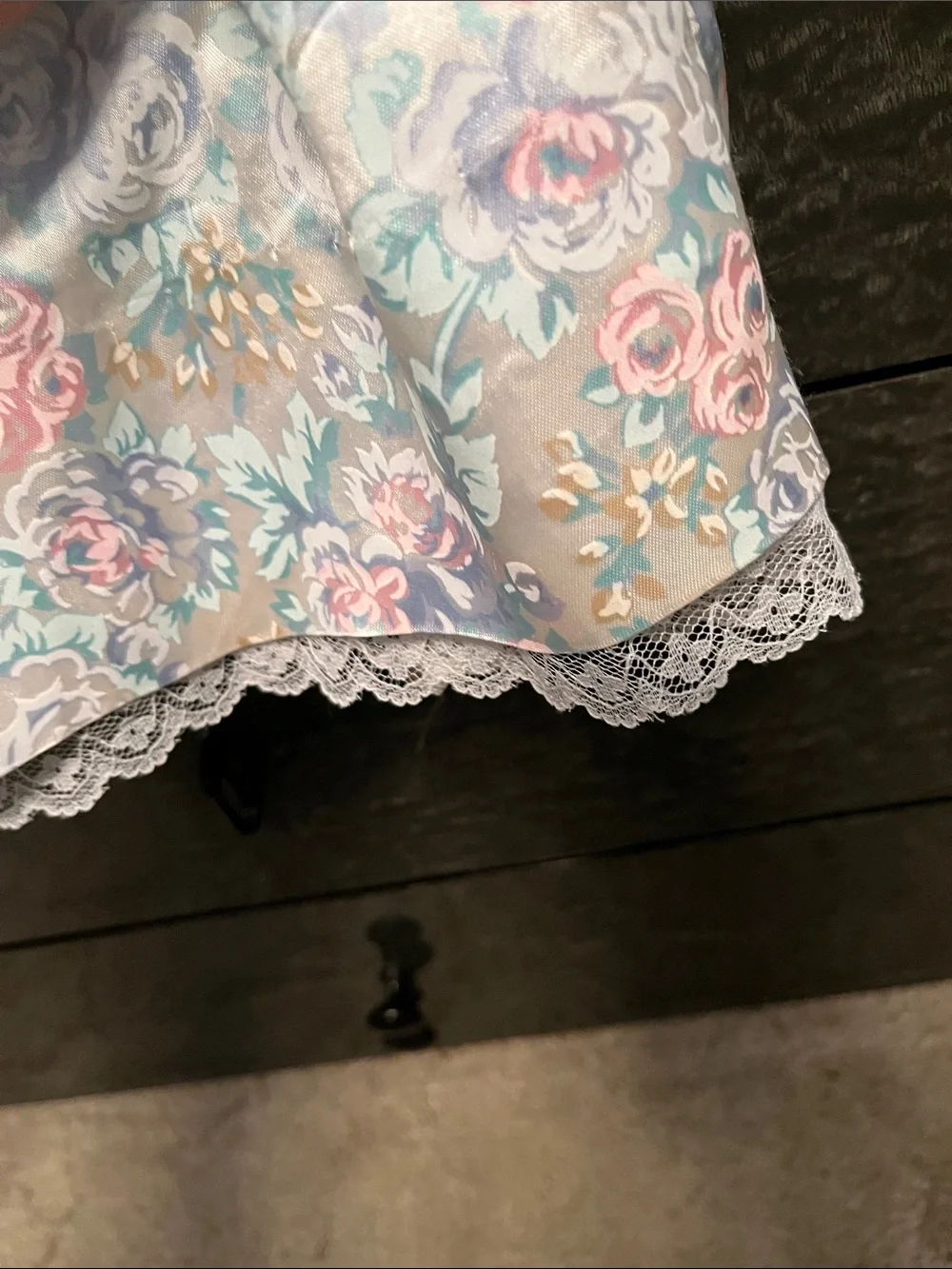 Vintage Girls White Lace & Pastel Floral Dress with Pink Sash